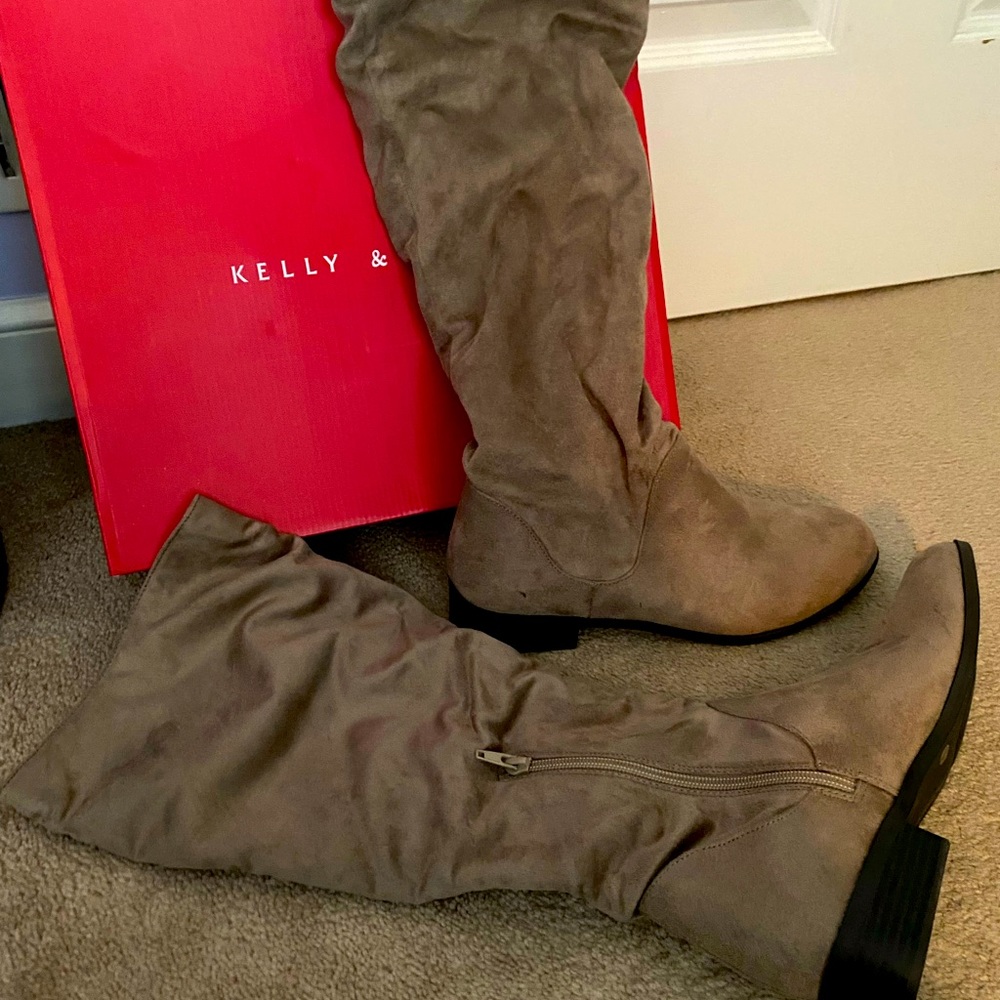 BRAND NEW! Suede boots, mid calf, from DSW.  DSW brand, neutral taupe.